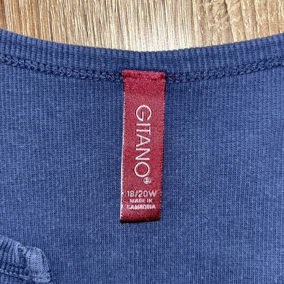 Gitano Floral Rhinestone Henley Shirt Blue Plus Size 18 / 20 W Trashy Cyber Y2k - Picture 4 of 6